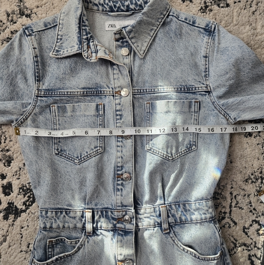 Zara Light Blue Denim Button Dawn Mini Dress Sz SMALL - Picture 12 of 13